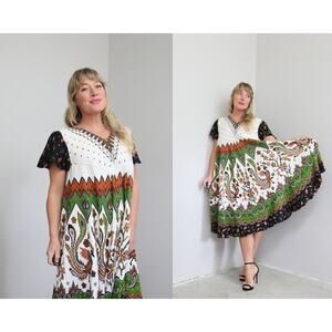 1960's Vintage Berliany Original Batik Print Dress Women's Free Size SM MD LG